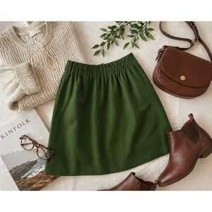 J.Crew Forest Green Wool Blend Elastic Waist Mini Skirt with‎ Pockets Size 12